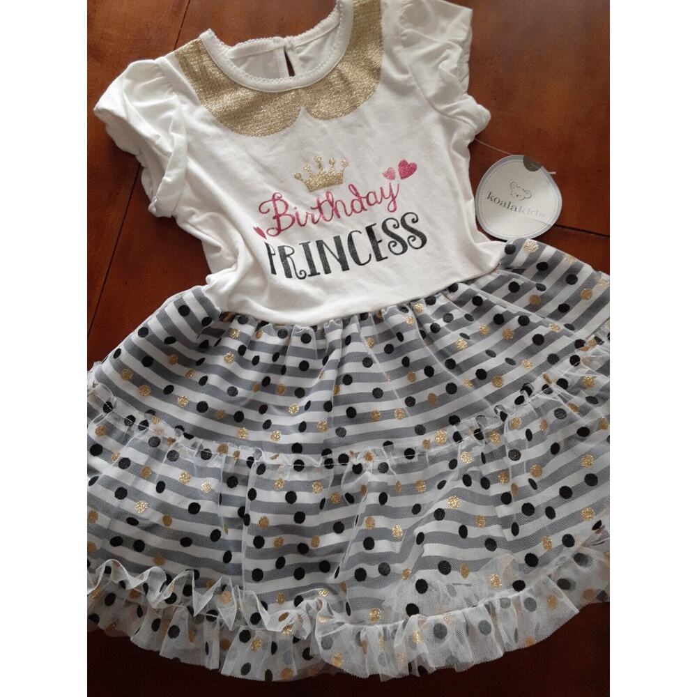 Koala kids girls Birthday princess tutu party dress white black & gold size 3T